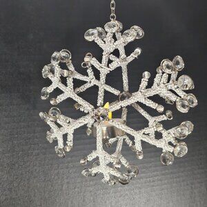 3D White Seed Beads And Clear Gem Hanging Decorative Snowflake Votive Holder